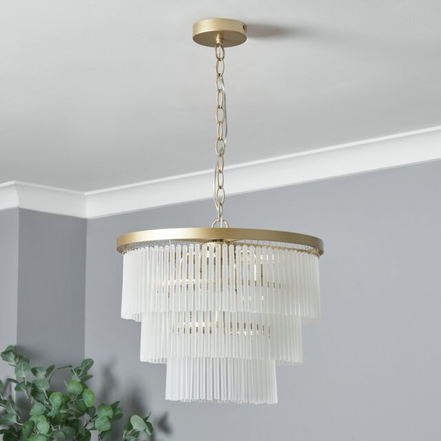 BHS Orta Frosted Glass 5 Light Pendant Light - Brass - image 1