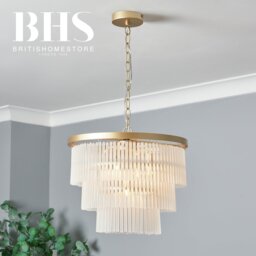 BHS Orta Frosted Glass 5 Light Pendant Light - Brass - thumbnail 2
