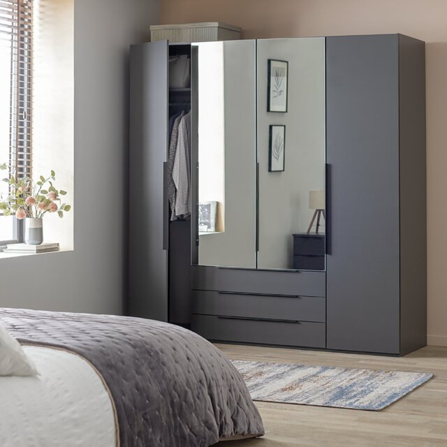 Argos Home Hallingford 4 Door 3 Drawer Wardrobe - Anthracite - image 1