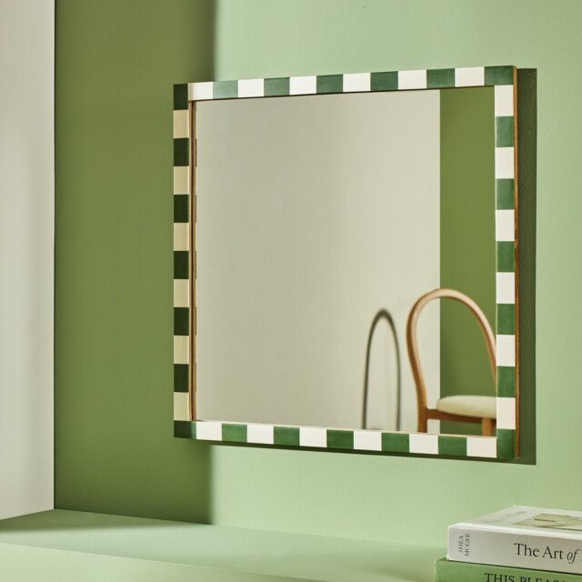 Habitat Striped Green Resin Square Wall Mirror - 51x51cm - image 1