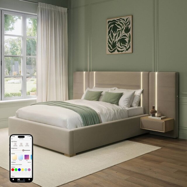 XR Living Amelia Double Ottoman Hotel Bed With Lights - Natural - image 1