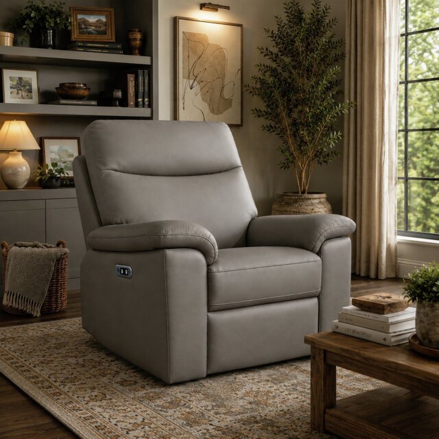 Aspire Toronto Leather Power Recliner Chair - Elephant - image 1