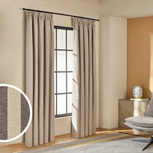 Habitat Yarn Dye Stripe Blackout Pencil Pleat Curtains - Charcoal - 168x229cm - image 1