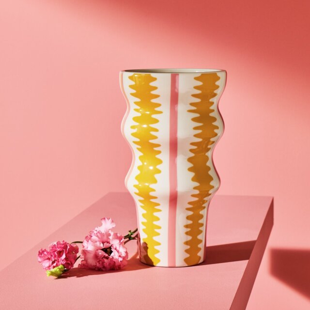 Habitat Stripe Flared Ceramic Pink & Yellow Vase - image 1