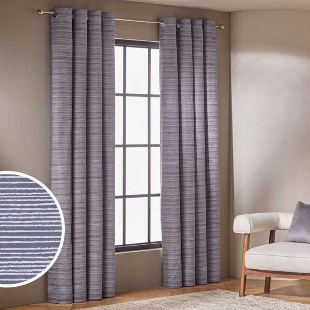 Habitat Stockholm Stripe Blackout Eyelet Curtains - Grey - 168x137cm - image 1