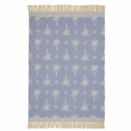 Argos Home Palm Print Fringe Blue Flatweave Rug - 120x170cm - thumbnail 2