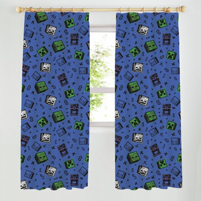 Minecraft Graffiti Kids Pencil Pleat Curtains - Blue - 168x183cm - image 1