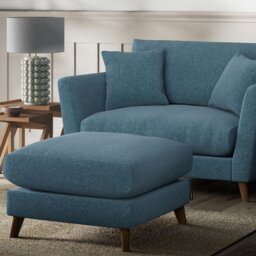 Habitat Lomond Fabric Footstool - Blue - Dark Leg - thumbnail 2