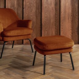 Habitat Celine Velvet Footstool - Orange - thumbnail 1
