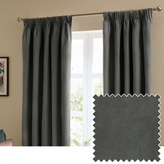 Furn Ultimate Velvet Blackout Pencil Pleat Curtains - Charcoal - 168x137cm - image 1