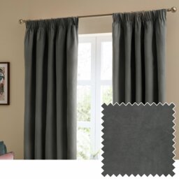 Furn Ultimate Velvet Blackout Pencil Pleat Curtains - Charcoal - 168x137cm