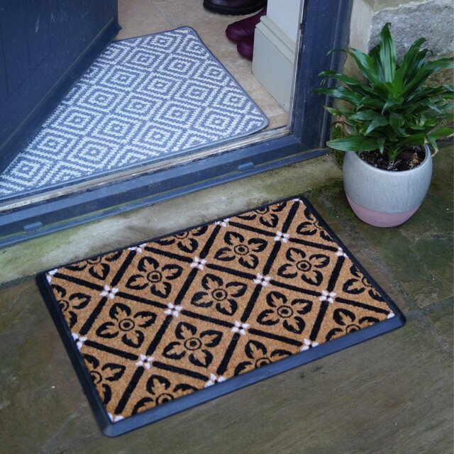 Mighty Mats Rubber Mono Geo Cut Pile Doormat - 40x60cm - image 1