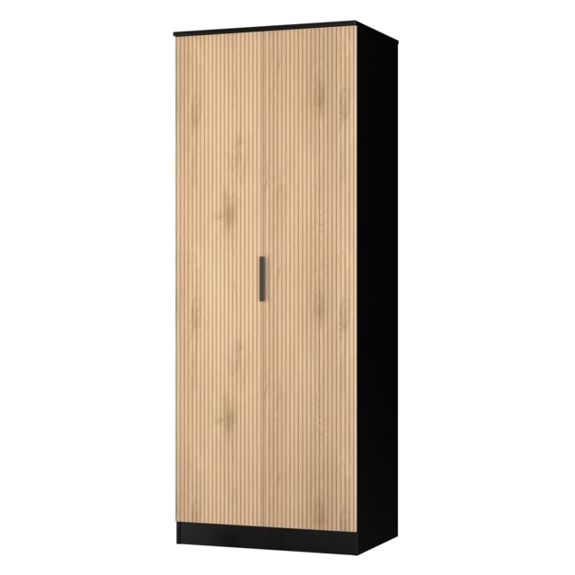 Livara Ready Assembled Tofino 2 Door Wardrobe - Black & Oak - image 1
