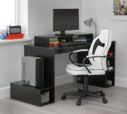 Argos Home Faux Leather Mid Back Gaming Chair -White & Black - thumbnail 2