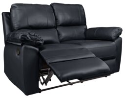 Argos Home Toby Faux Leather 2 Seater Recliner Sofa - Black - thumbnail 1
