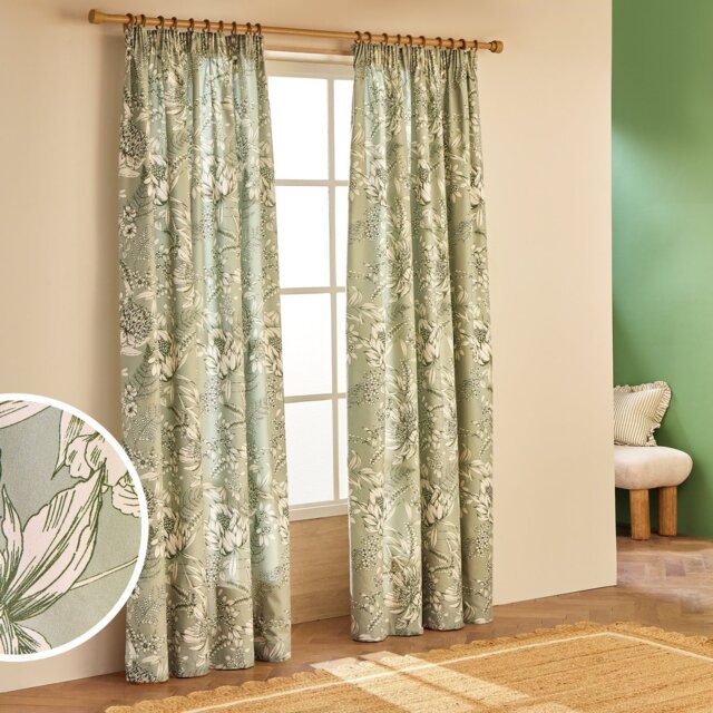 Habitat Botanical Print Pencil Pleat Curtains - Sage - 229x183cm - image 1