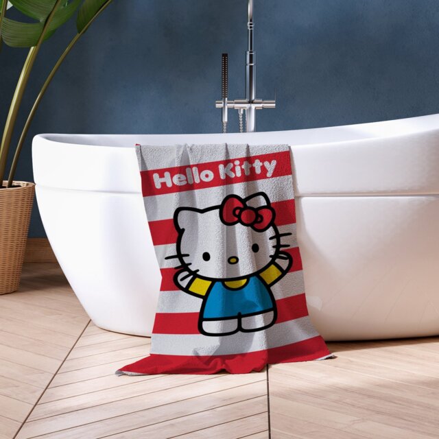 Hello Kitty Cotton Stripe Bath Towel - Red - image 1