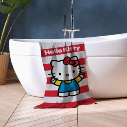 Hello Kitty Cotton Stripe Bath Towel - Red - thumbnail 1