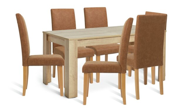 Argos Home Miami Extending Oak Dining Table & 6 Tan Chairs - image 1