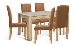 Argos Home Miami Extending Oak Dining Table & 6 Tan Chairs - thumbnail 1