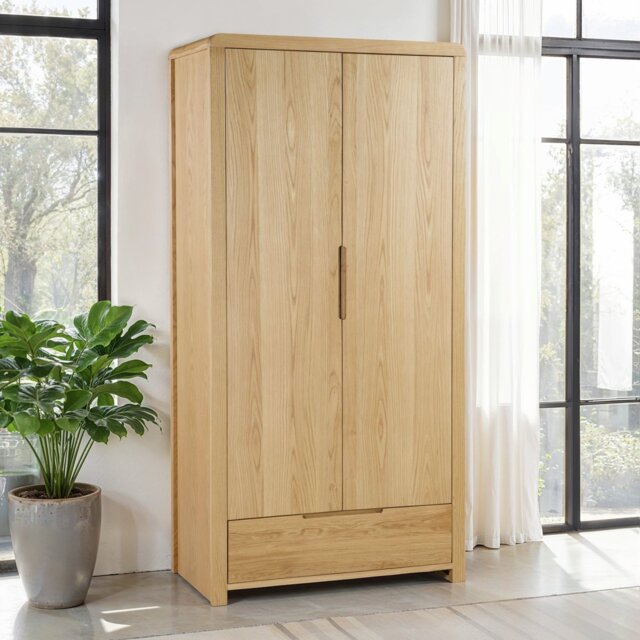 Julian Bowen Curve 2 Door 1 Drawer Wardrobe - Light Oak - image 1