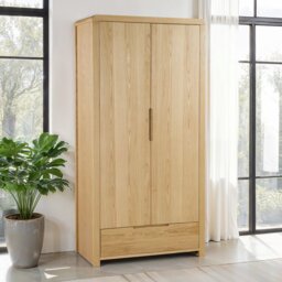 Julian Bowen Curve 2 Door 1 Drawer Wardrobe - Light Oak - thumbnail 1