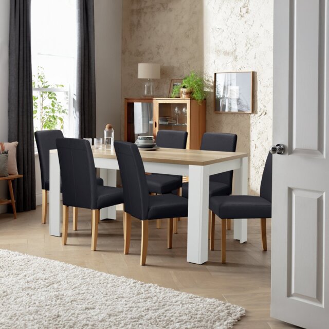 Argos Home Preston Grey Dining Table & 6 Black Chairs - image 1
