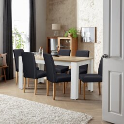 Argos Home Preston Grey Dining Table & 6 Black Chairs - thumbnail 1