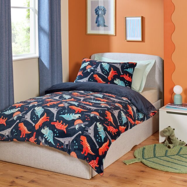 Argos Home Kids Dino Fleece Blue Bedding Set - Toddler - image 1