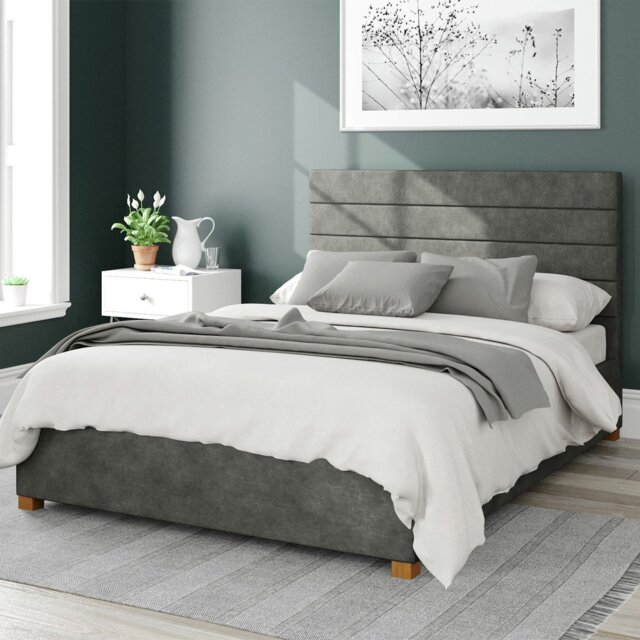 Aspire Kelly Linen Double Ottoman Bedframe - Granite - image 1