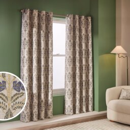 Habitat Blue Floral Blackout Jacquard Eyelet Curtains-Natural- 168x183cm