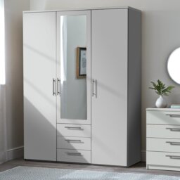 Argos Home Brisbane 3 Door 3 Drawer Wardrobe - Grey - thumbnail 1