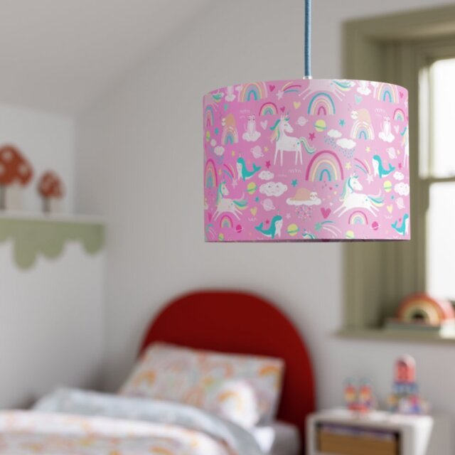 Habitat Unicorn Print Pink Easy Fit Lampshade - 25cm - image 1