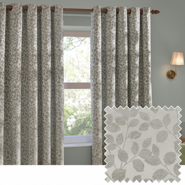 Wylder Grace Leaf Floral Eyelet Curtains - Grey - 117x137cm - image 1
