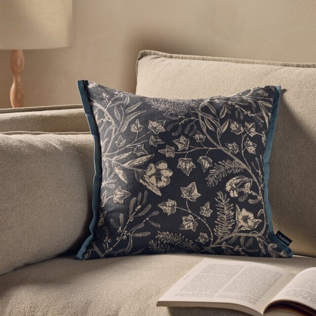 Habitat Winter Floral Cushion - Grey - 43x43cm - image 1