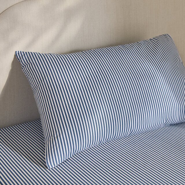 Habitat Oxford Printed Stripe Blue Pillowcase - image 1