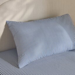 Habitat Oxford Printed Stripe Blue Pillowcase - thumbnail 1