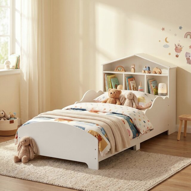 Liberty House Toys Kids Toddler Bed with Bookcase - White - image 1