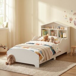 Liberty House Toys Kids Toddler Bed with Bookcase - White