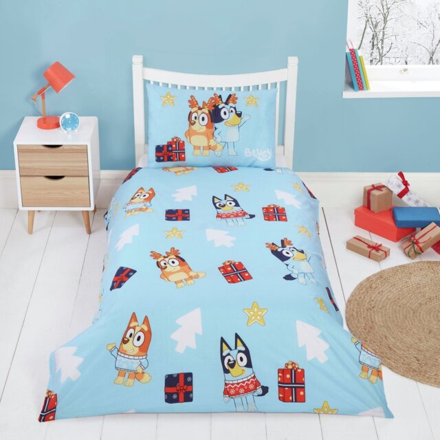 Bluey Christmas Cotton Blue & White Kids Bedding Set-Toddler - image 1