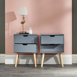 GFW Nyborg 2 Drawer Set of 2 Bedside Table - Grey - thumbnail 1