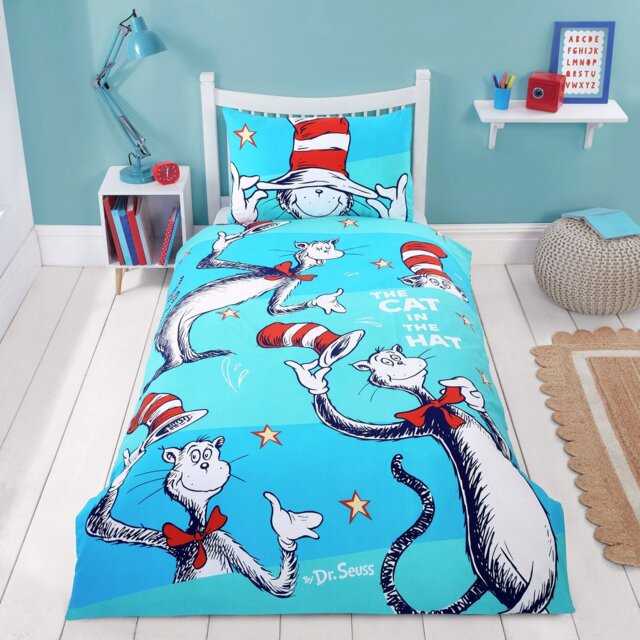 Dr Seuss Cat in Hat Kids Light Blue Bedding Set - Single - image 1