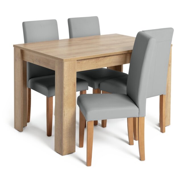 Argos Home Miami Ext Oak Dining Table &4 Grey Chairs - image 1
