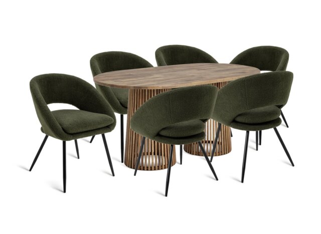 Habitat Jericho Light Wood Dining Table & 6 Green Chairs - image 1