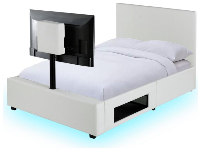 XR Living Ava Small Double TV LED Bed Frame - White - image 1