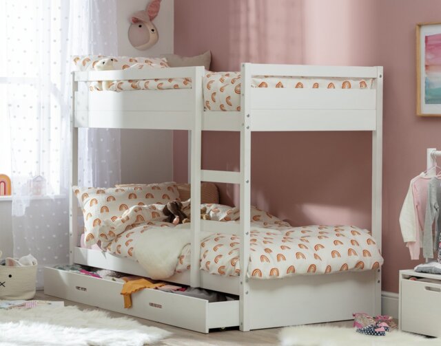 Habitat Rico Bunk Bed, Drawer & 2 Kids Mattresses - White - image 1