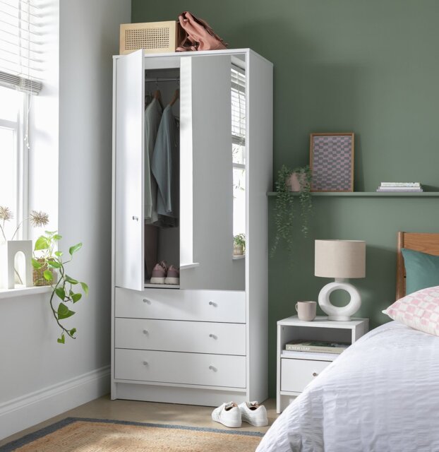 Argos Home Malibu 2 Door 3 Drawer Mirror Wardrobe - White - image 1