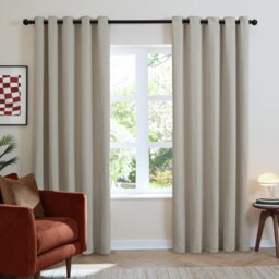 Furn Soft Chenille Blackout Eyelet Curtains - Natural - 168x183cm - thumbnail 2