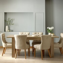Argos Home Preston Ext Oak Dining Table And 6 Beige Chairs - thumbnail 1
