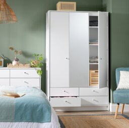 Argos Home Malibu 3 Door 4 Drawer Mirror Wardrobe - White - thumbnail 1